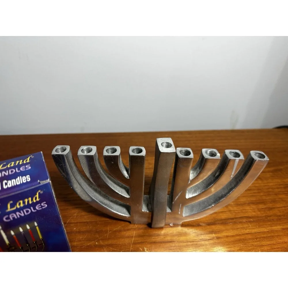 Cast Aluminum Silver Tone Hanukkah Menorah 9-candle 6